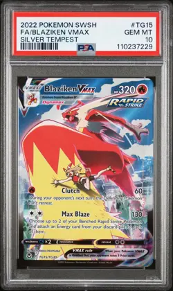 2022 Pokemon Silver Tempest Blaziken VMAX Full Art #TG15/TG30 PSA 10 - Image 1