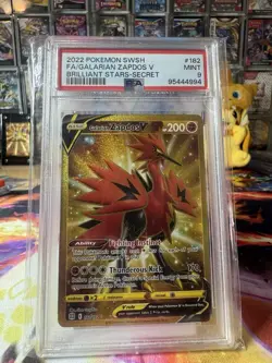 2021 Pokemon Brilliant Stars 182/172 GOLD Galarian Zapdos V SECRET RARE PSA 9 - Image 1
