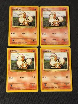 4 x Growlithe 28/102 Pokemon Base Set Unlimited (LP-MP) - Image 1