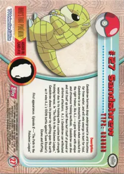 Sandshrew #27 Pokemon 1999 Topps TV NM - Image 2