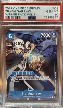 PSA 10 Trafalgar Law P-009 WINNER Stamp Vol 1 Promo Graded One Piece Card GEM MT - Image 1