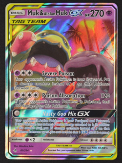 2019 Muk & Alolan Muk GX 61/214 Tag Team Unbroken Bonds Pokemon TCG Trading Card - Image 1