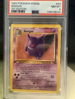 Pokemon Gengar 20/62 Fossil Regular 1st Edition Non-Holo Card PSA 8 - Image 1