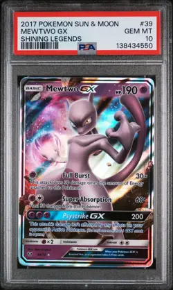 Mewtwo Gx Pokemon Sun & Moon Shining Legends 39 NM PSA 10 - Image 1