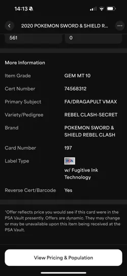 Pokemon Rebel Clash Dragapult VMax 197/192 PSA 10 (Secret/Rainbow Rare) - Image 4