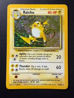 Pokemon TCG Raichu Base Set Holo Rare Card 14/102 Vintage WOTC MP - Image 1