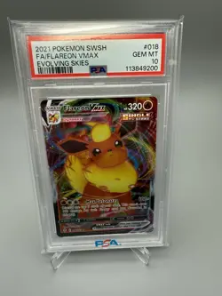 Pokemon 2021 Flareon VMAX SWSH Evolving Skies Holo Rare #018 PSA 10 GEM Mint - Image 1