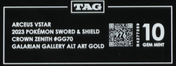 2023 Pokemon SWSH Crown Zenith GG70/GG70 Arceus VStar Alt Art SR TAG 10 (976) - Image 3
