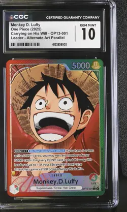 2025 ONE PIECE MONKEY D. LUFFY LEADER ALT ART PARALLEL - GRADED CGC GEM MINT 10 - Image 1