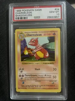 1999 POKEMON BASE SET SHADOWLESS #24 CHARMELEON PSA 10 - Image 1