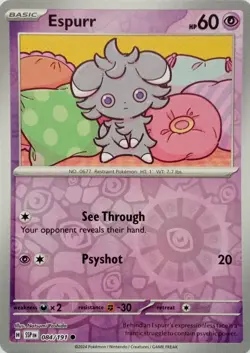 084/191 ESPURR REVERSE HOLO SURGING SPARKS POKEMON CARD - Image 1