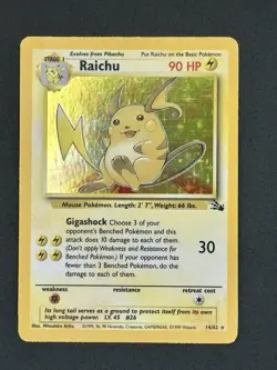 Pokemon TCG Raichu Fossil Holo Card 14/62 Unlimited Rare - LP - Image 1