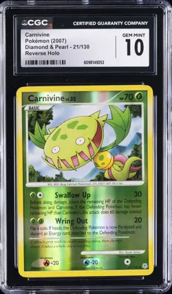 2007 POKEMON DIAMOND & PEARL REVERSE HOLO #21 CARNIVINE CGC 10 GEM MINT - Image 1