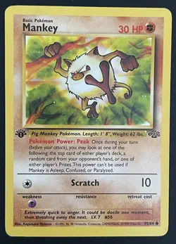 Mankey 55/64 1st Edition Common Pokemon Card - 1999 Jungle set - Image 1