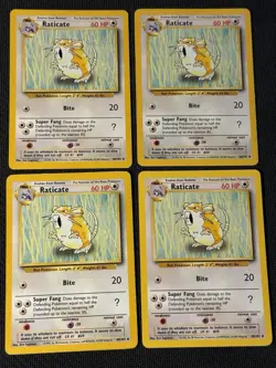 4 x Raticate 40/102 Pokemon Base Set Unlimited (LP-MP) - Image 1