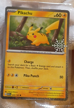 Pokemon Pikachu 025/165 Stamped Holo Basic 60 HP 50 Attack English TCG - Image 1