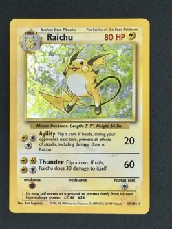 Pokemon TCG 1999 Base Set Unlimited Holo Rare Card #14/102 Raichu - MP - Image 1