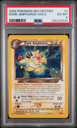 PSA 6 EX-MT Dark Ampharos Neo Destiny SWIRL Holo Rare Pokemon Card 1/105 - Image 1