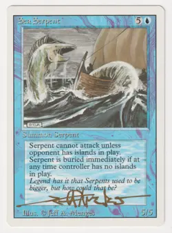 Gold Signed Sea Serpent MP Revised Edition Artist Jeff A. Menges 1994 MTG Magic! - Image 1