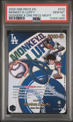 2025 One Piece Monkey D. Luffy Dodgers Promo PSA 10 GEM MINT #010 - Image 1