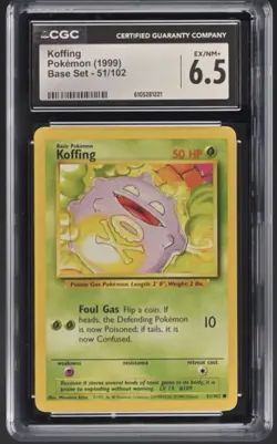 Pokemon Koffing 1999 Base Set CGC 6.5 EX/NM+ Vintage WOTC #51/102 - Image 1