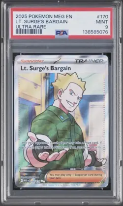 Pokemon Lt. Surge’s Bargain Ultra Rare PSA 9 Mint #170 Full Art Trainer - Image 1
