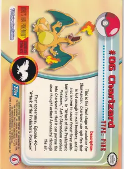 Charizard 1999 Topps #06 Pokemon Card Blue Logo TV Animation Non Holo - Image 2
