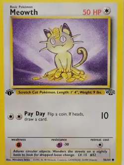 Meowth 56/64 1st Edition Jungle LP Pokemon Card WOTC Vintage 1999 - Image 1