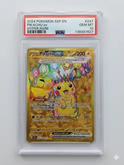 🔥Pokemon Surging Sparks PSA 10 Pikachu ex 247/191 - Hyper Rare Gold📈 - Image 1