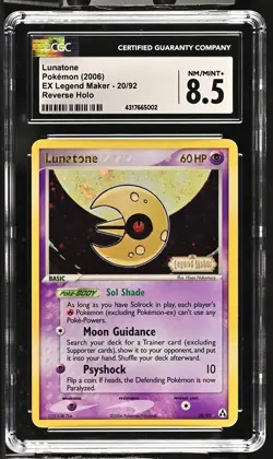 Lunatone Pokemon 2006 English EX Legend Maker 20/92 Reverse Holo Rare CGC 8.5 - Image 1