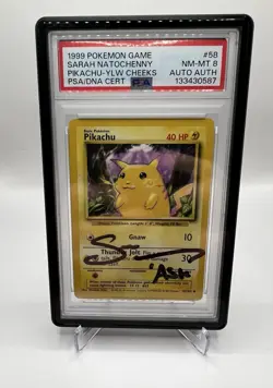 1999 Pokemon Game Sarah Natochenny Pikachu-Yellow Cheeks PSA 8 (Auto Auth) - Image 1