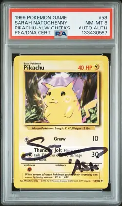 1999 Pokemon Game Sarah Natochenny Pikachu-Yellow Cheeks PSA 8 (Auto Auth) - Image 4