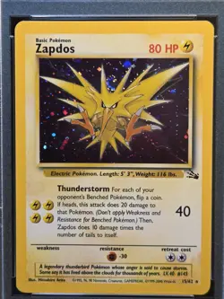 Pokemon 1999 Fossil Zapdos 15/62 Swirl Cosmos Holo Thunderstorm Deck PSA 8 NM-MT - Image 2
