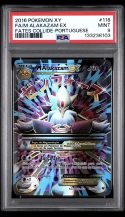 2016 POKEMON XY FATES COLLIDE PORTUGUESE #118 FULL ART/M ALAKAZAM EX PSA 9 - Image 1