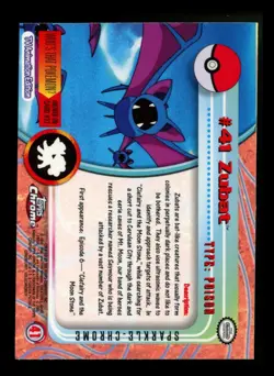 SPARKLE Zubat #41 Topps Chrome 2000 Series 1 T.V Holo Pokemon Card TCG - Image 2