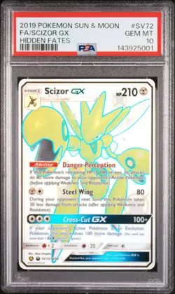 2019 POKEMON SUN & MOON HIDDEN FATES #SV72 FULL ART/SCIZOR GX PSA 10 - Image 1