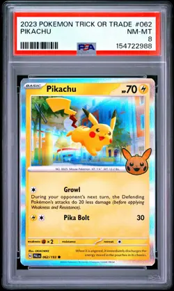 2023 POKEMON TRICK OR TRADE #062 PIKACHU PSA 8 - Image 1