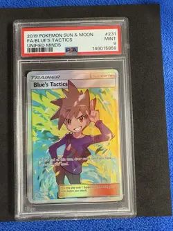2019 Pokemon Sun Moon Unified Minds Blue’s Tactics Full Art #231/236 PSA 9 Mint - Image 1