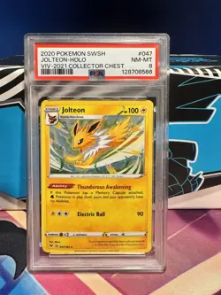 2020 Pokemon SWSH Jolteon 047/185 Vivid Voltage Collector Chest Promo PSA8 - Image 1