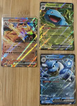 Pokemon TCG Charizard 6/165, Venusaur 3/165, Blastoise 9/165 EX Cards Set - Image 1