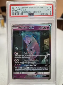 Mewtwo GX Pokemon Sun & Moon Shining Legends Secret Rare 78/73 PSA 9 Mint - Image 1