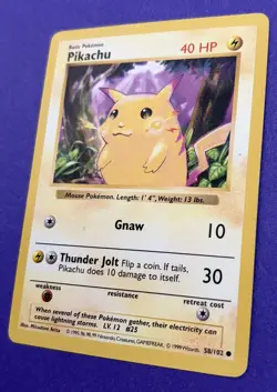 Shadowless Yellow Cheeks Pikachu 58/102 Vintage Base Set WOTC Pokemon LP/MP - Image 3