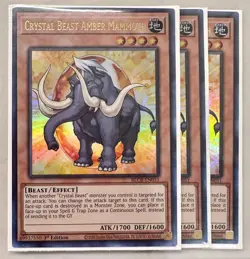 Yugioh! 3x Crystal Beast Amber Mammoth BLCR-EN051 Ultra Rare 1st Ed NM - Image 1