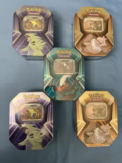 Pokemon TCG: Triple Whammy Tin Lot of 5 Sealed Tins Each Has 3 Booster Packs New - Image 1