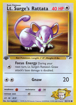 Lt. Surge's Rattata 82/132 Common Gym Heroes Pokemon Unlimited Moderately Played - Image 1