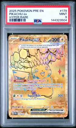 2025 POKEMON PRE EN-PRISMATIC EVOLUTIONS HYPER RARE #179 PIKACHU EX PSA 9 - Image 1