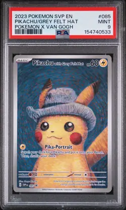2023 POKEMON VAN GOGH PROMO #085 PIKACHU WITH GREY FELT HAT - MINT PSA 9 - Image 1