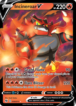 Incineroar V 008/073 Holo V Rare Champion's Path Pokemon Near Mint - Image 1