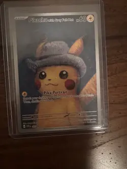 Pokemon Pikachu TCG Grey Felt Hat #085 Van Gogh Promo Card - Image 1