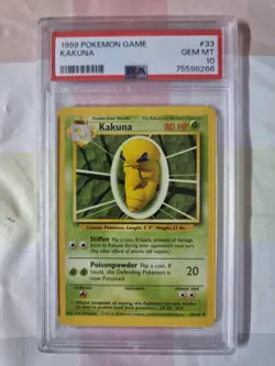 Kakuna 33/102 - Base Set Unlimited *PSA 10 - GEM MINT* WOTC Pokemon Card - Image 1